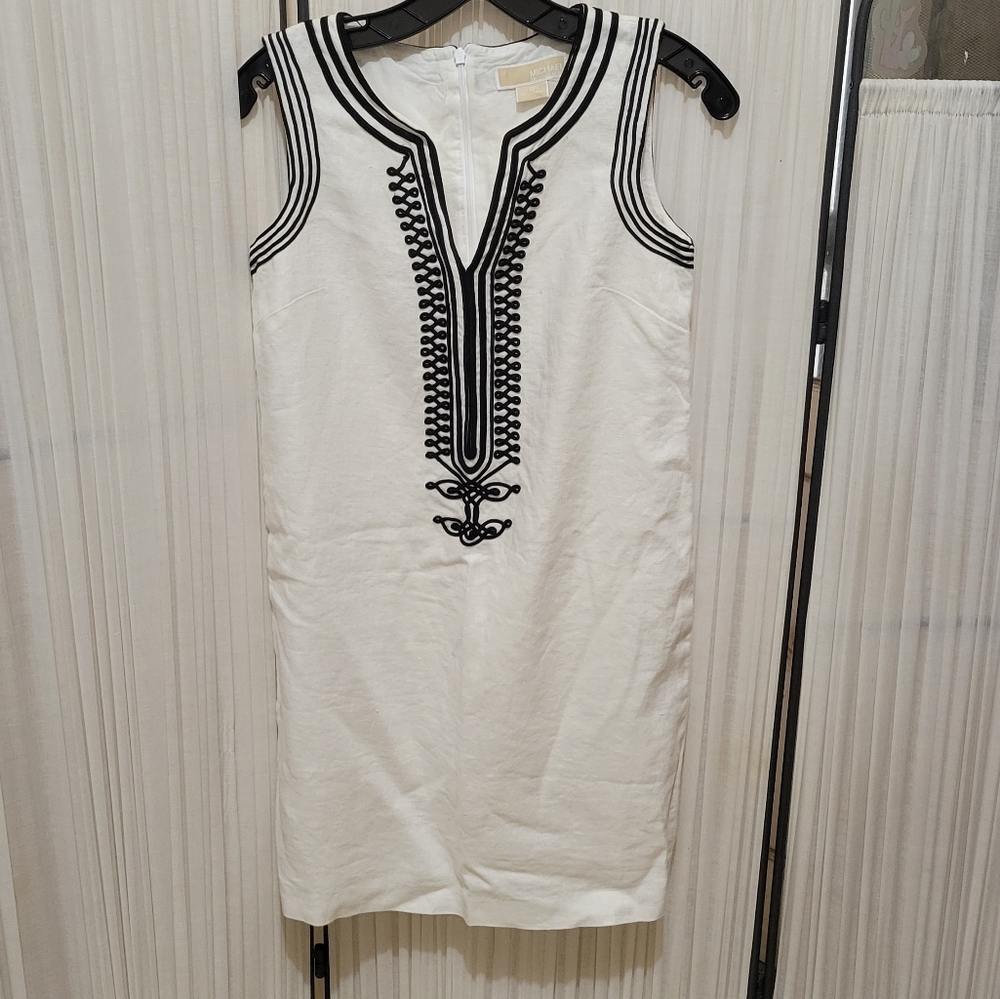 Michael Kors White with black Embroidery Mini Dress